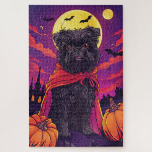 Quebra-cabeça Halloween Affenpinscher Vampiro Abóboras Assustado