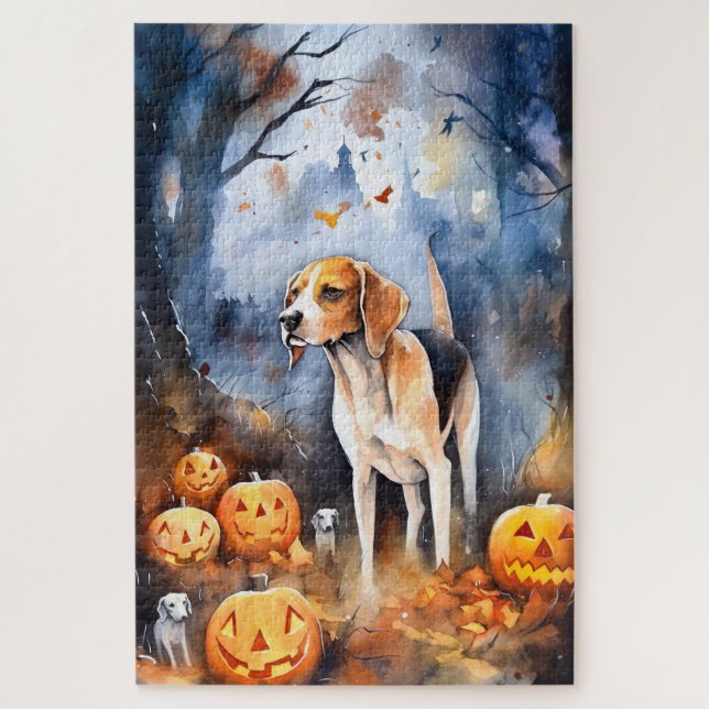 Quebra-cabeça Halloween American English Foxhound Com Pumpkins (Vertical)