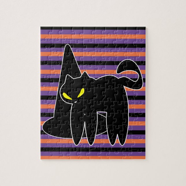 Quebra-cabeça Halloween Black Cat Witch Hat Stripes (Vertical)