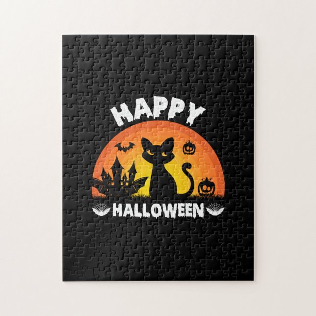 Quebra-cabeça Halloween Cat Happy Halloween Aniversário (Vertical)