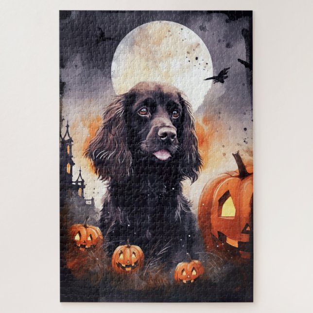 Quebra-cabeça Halloween Cocker Spaniel Com Pumpkins (Vertical)