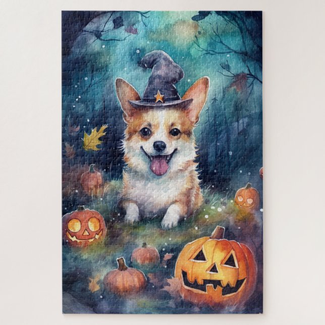 Quebra-cabeça Halloween Corgi Com Pumpkins Assustado (Vertical)
