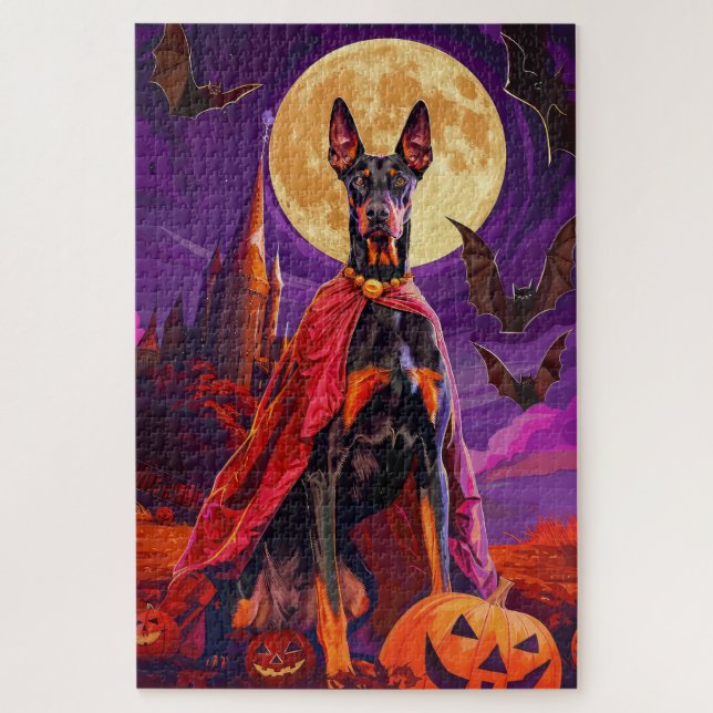 Quebra-cabeça Halloween Doberman Vampire Pumpkins Scary (Vertical)