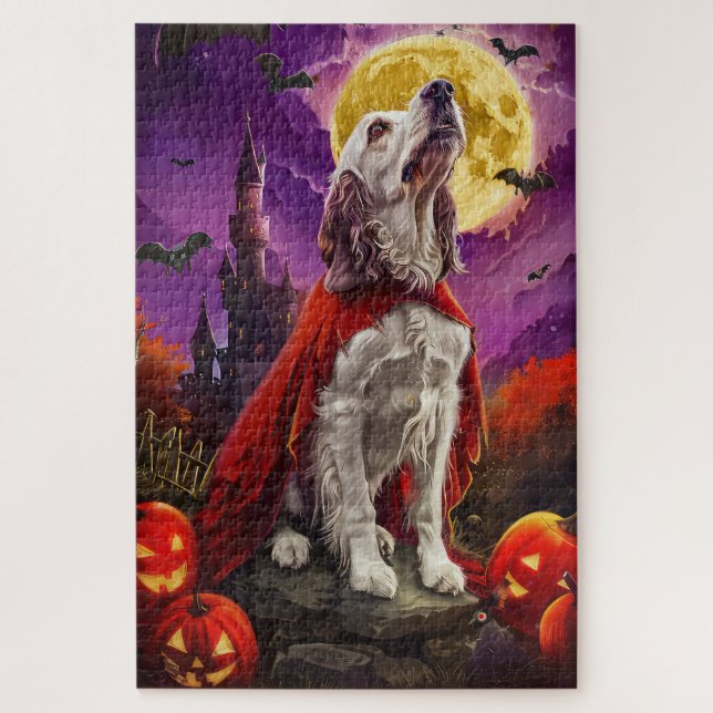 Quebra-cabeça Halloween English Setter Vampiro Abóboras Assustad (Vertical)