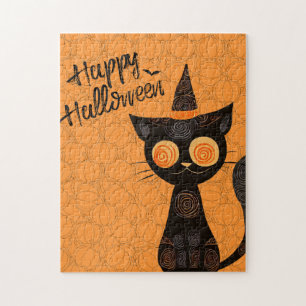 Quebra-cabeça Halloween/gato/abóbora/queda