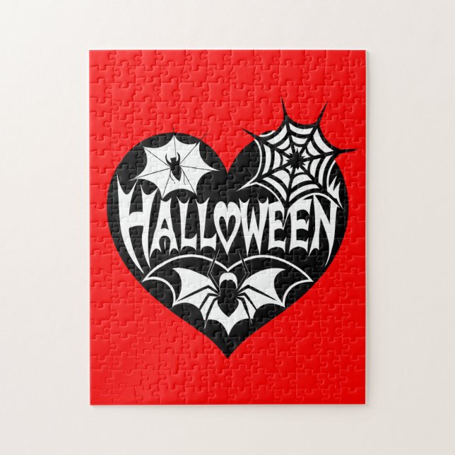 Quebra-cabeça Halloween Heart, Black Heart Shape, Spider Web (Vertical)