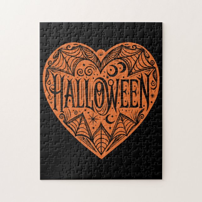 Quebra-cabeça Halloween Heart, Orange Heart Shape, Holiday (Vertical)