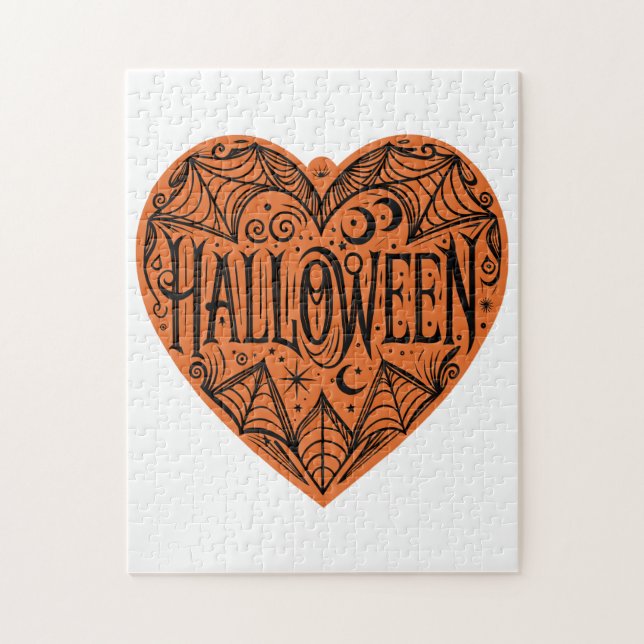 Quebra-cabeça Halloween Heart, Orange Heart Shape, Holiday (Vertical)