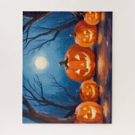 Quebra-cabeça Halloween Jack-O-Lanterns Pumpkins Watercolor