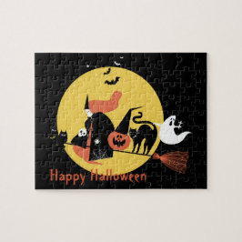 Quebra-cabeça Halloween Kids Black Scartoon Moon Witch Cute