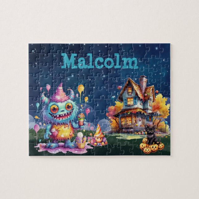 Quebra-cabeça Halloween Monster Custom Child Name Puzzle  (Horizontal)