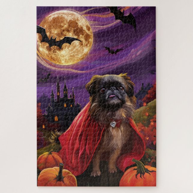 Quebra-cabeça Halloween Pekingese Vampiro Pumpkins assustado (Vertical)