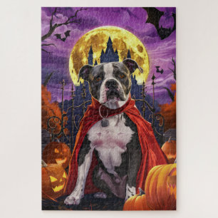 Quebra-cabeça Halloween Pitbull Vampiro Pumpkins assustado