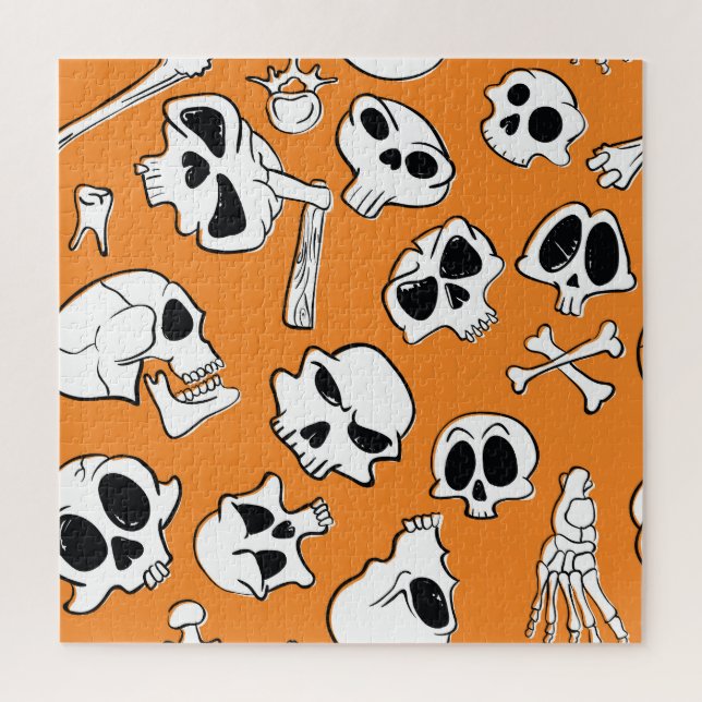 Quebra-cabeça Halloween Skulls Bones Doodle Patterno (Vertical)