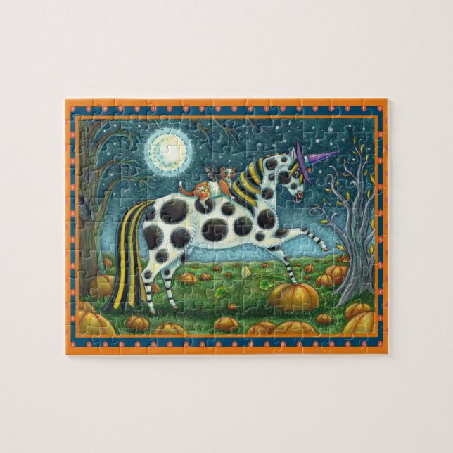 Quebra-cabeça HALLOWEEN SPONTTED PONY & BAT CAT Fantasy Horse (Horizontal)