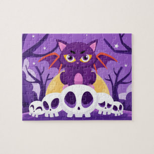 Quebra-cabeça Halloween Spooky Bat Cat Skulls Crianças Quebra-ca