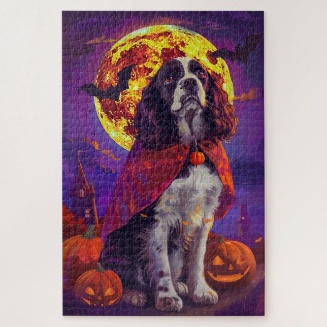 Quebra-cabeça Halloween Springer Spaniel Vampire Pumpkins assust (Vertical)