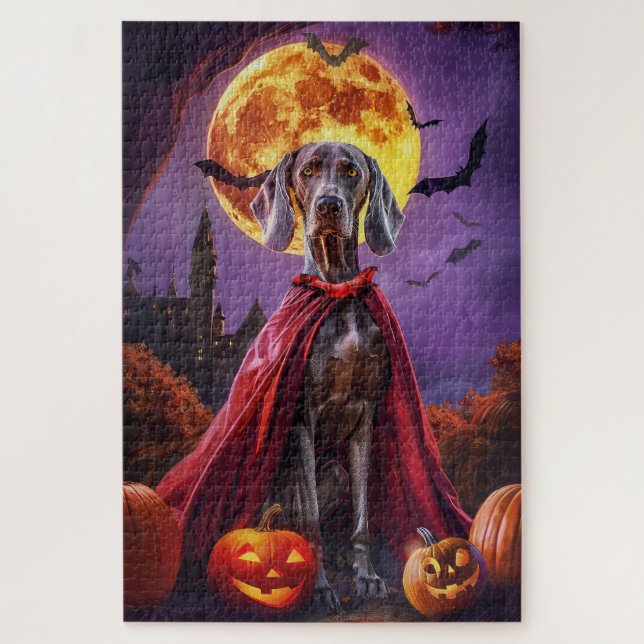 Quebra-cabeça Halloween Weimaraner Vampire Pumpkins assustado (Vertical)
