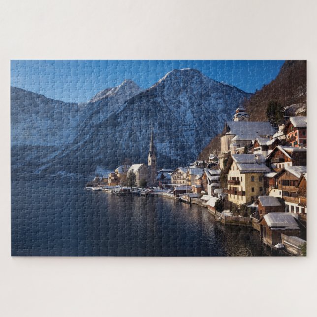 Quebra-cabeça Hallstatt town in the snow in winter (Horizontal)