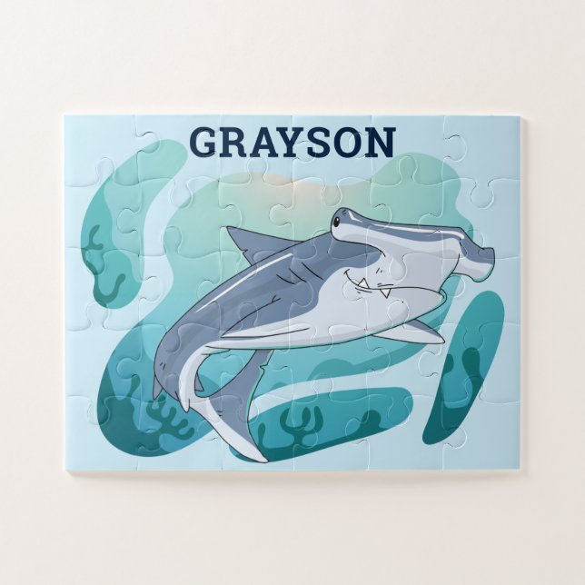 Quebra-cabeça Hammerhead Shark Personalised Kids Jigsera Quebra- (Horizontal)