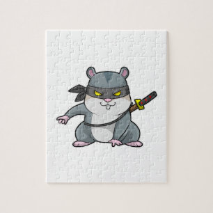 Quebra-cabeça Hamster como Ninja nas artes marciais com espada