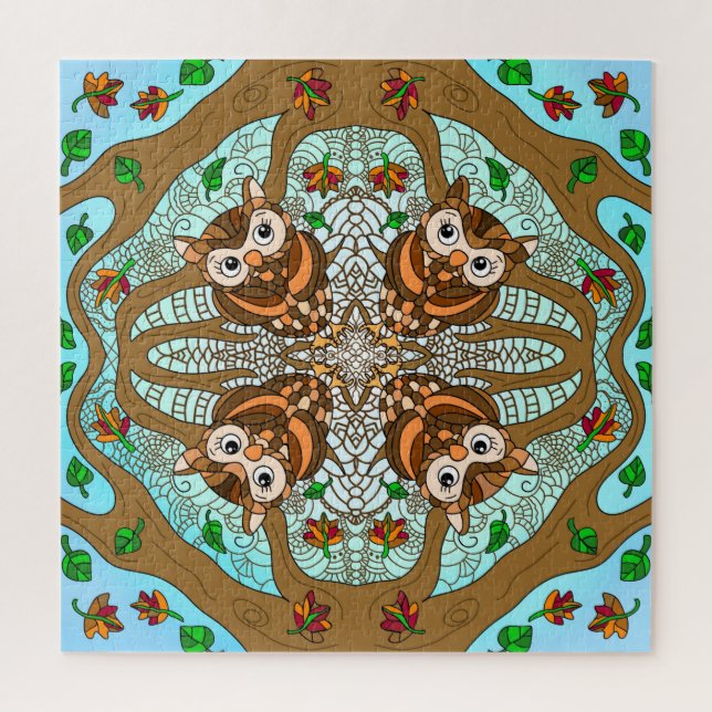 Quebra-cabeça Hand Drawn Owl Mandala Trabalho de arte (Vertical)