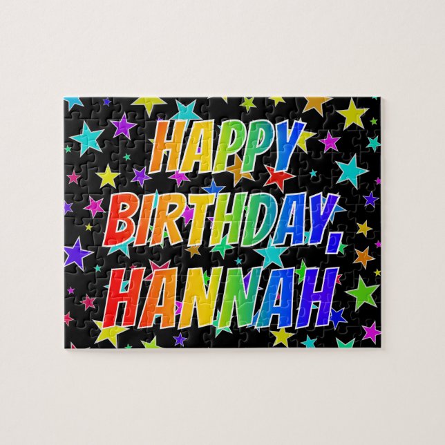 Quebra-cabeça "HANNAH" Primeiro Nome, Diversão "FELIZ ANIVERSÁRI (Horizontal)