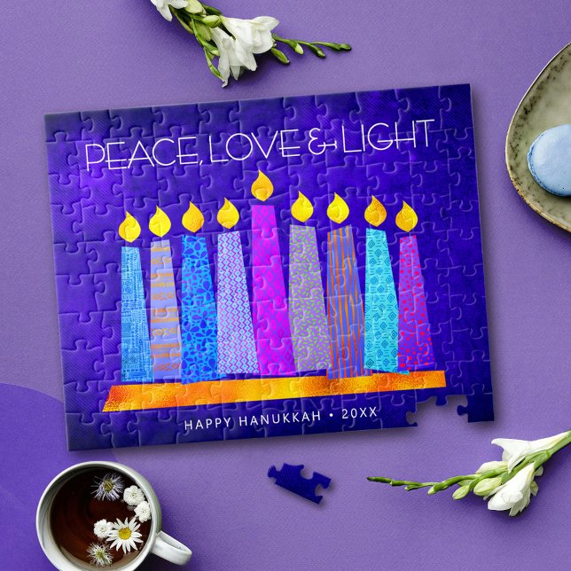 Quebra-cabeça Hanukkah Blue Boho Candle Patterle Peace Love Ligh (Criador carregado)