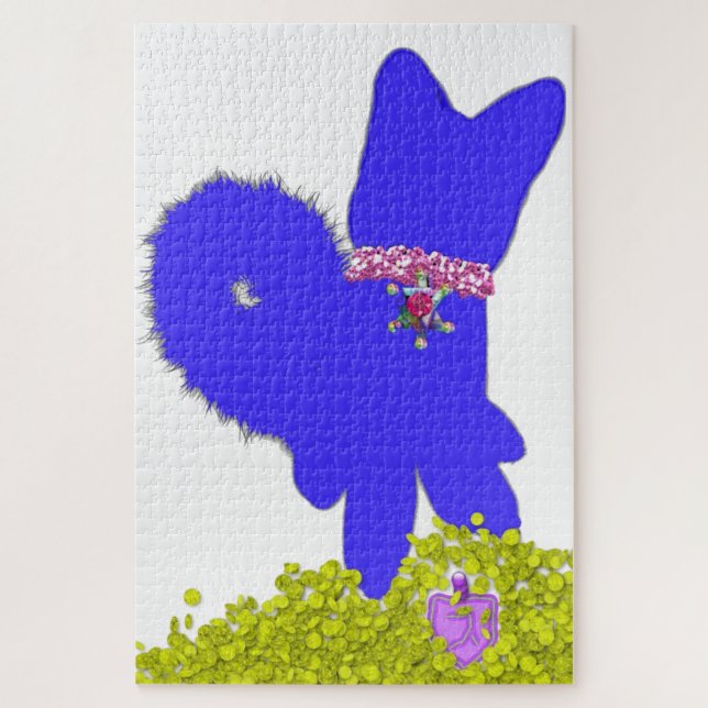 Quebra-cabeça Hanukkah dreidel gelou e feriado de cachorro azul (Vertical)