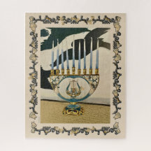 Hanukkah Menorah Clássico quebra-cabeça/fronteira
