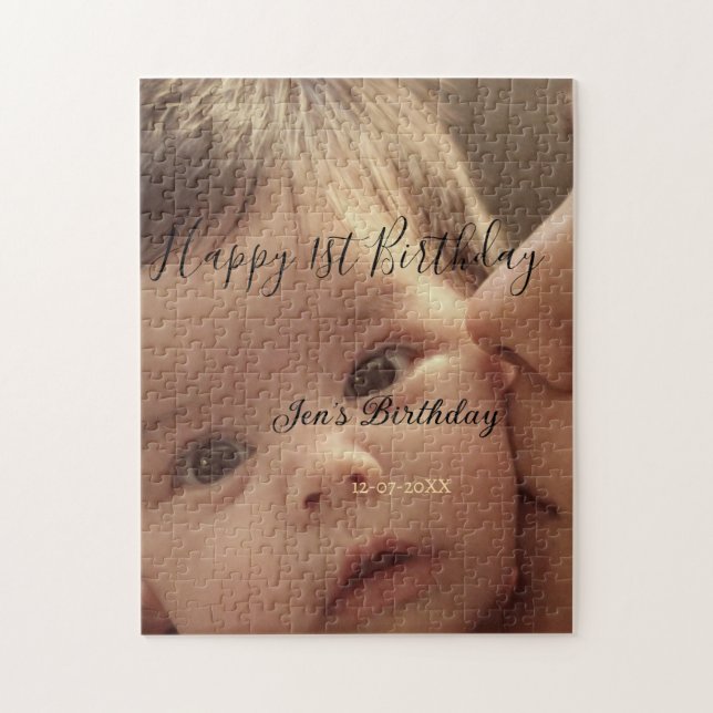 Quebra-cabeça Happy 1st birthday name photo date stylish calligr (Vertical)