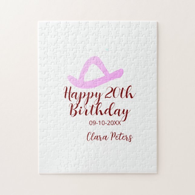 Quebra-cabeça Happy 20th birthday pink cowboy girl name date sim (Vertical)