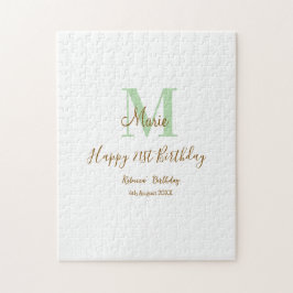 Quebra-cabeça Happy 21st Birthday green add name monogram brown