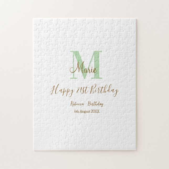 Quebra-cabeça Happy 21st Birthday green add name monogram brown  (Vertical)