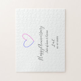 Quebra-cabeça Happy anniversary pink blue heart name date simple