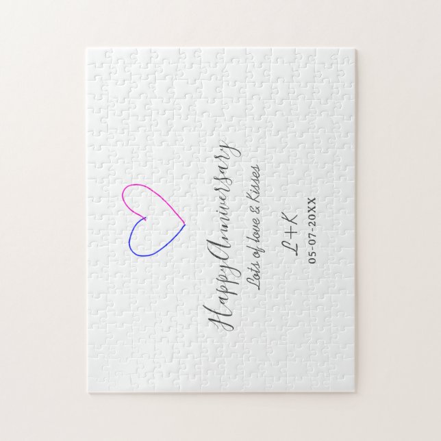 Quebra-cabeça Happy anniversary pink blue heart name date simple (Vertical)