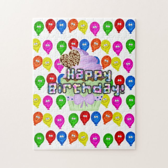 Quebra-cabeça Happy Birthday Colorful Balloons Cupcake (Vertical)
