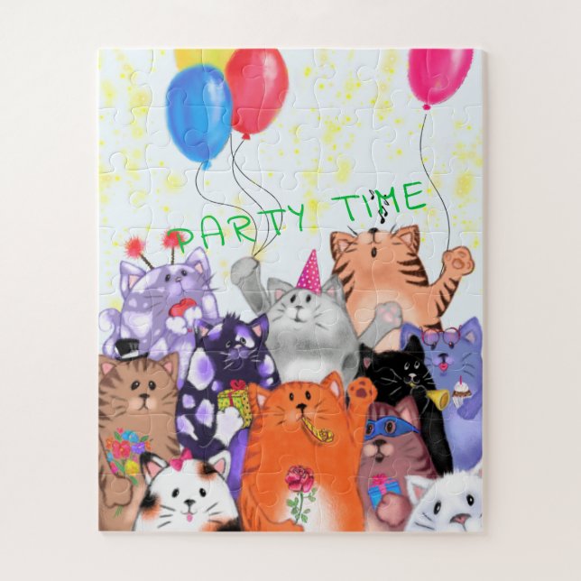Quebra-cabeça Happy Cat Party Puzzle Cartoon Funny Cats  (Vertical)