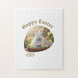 Quebra-cabeça Happy Easter white bunny year photo family name