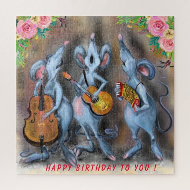 Quebra-cabeça Happy Funny Mouse Band Puzzle Your Text / Name (Vertical)