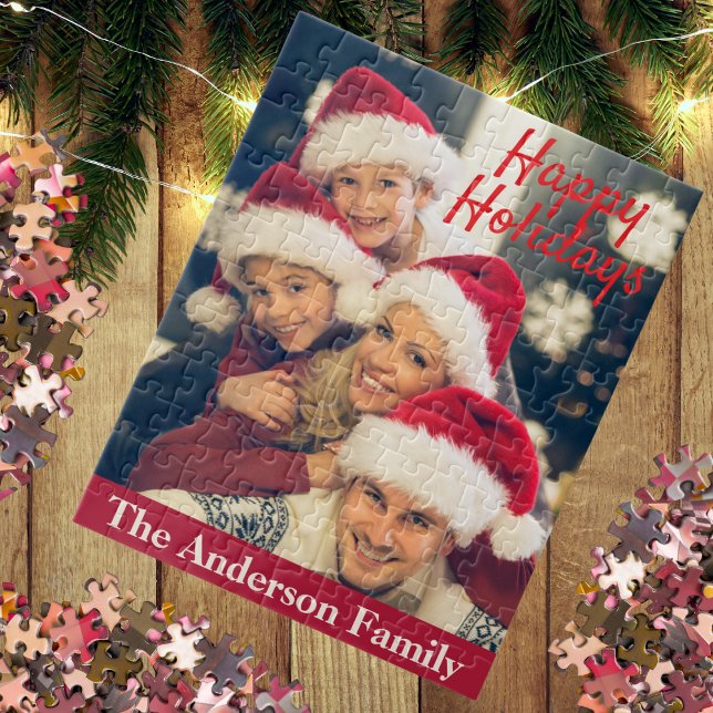 Quebra-cabeça Happy Holidays I Family Name Personalized Photo  (Happy Holidays I Family Name Personalized Photo Jigsaw Puzzle)