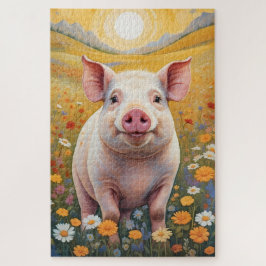 Quebra-cabeça Happy Little Pig Sunny Daisy Field