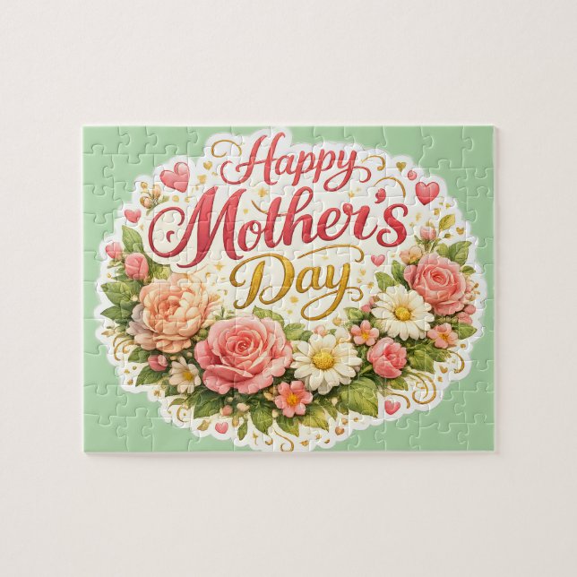Quebra-cabeça Happy Mother's Day floral wreath, Sage green jigsa (Horizontal)