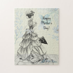 Quebra-cabeça Happy Mother's Day Victorian Woman Parasol Birds