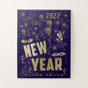 Quebra-cabeça Happy New Year 2022, Holiday Gold Glitter Festive