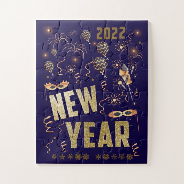 Quebra-cabeça Happy New Year 2022, Holiday Gold Glitter Festive (Vertical)