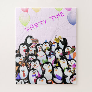 Quebra-cabeça Happy Penguins Party Cartoon Drawing - Cute Fun