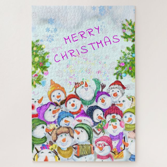 Quebra-cabeça Happy Snowmans Merry Christmas Celebration Fun (Vertical)