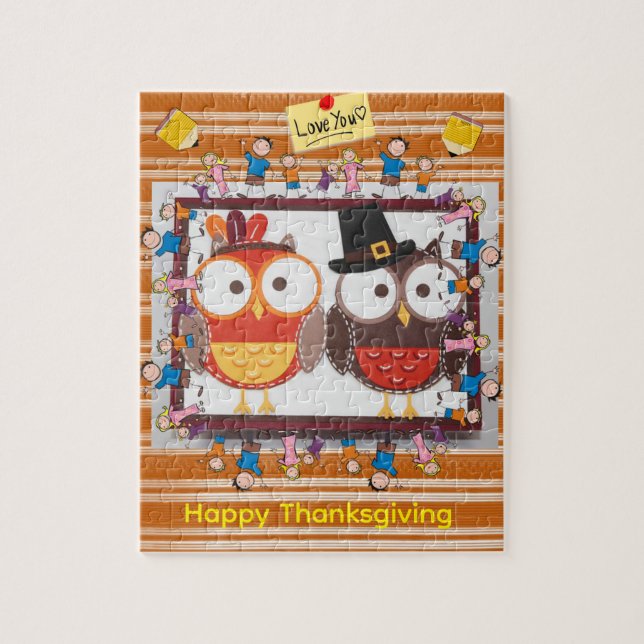 Quebra-cabeça Happy Thanksgiving Day Jigsaw Puzzle Owls (Vertical)