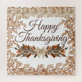 Quebra-cabeça “Happy Thanksgiving” Taupe Leaves Fall Puzzle